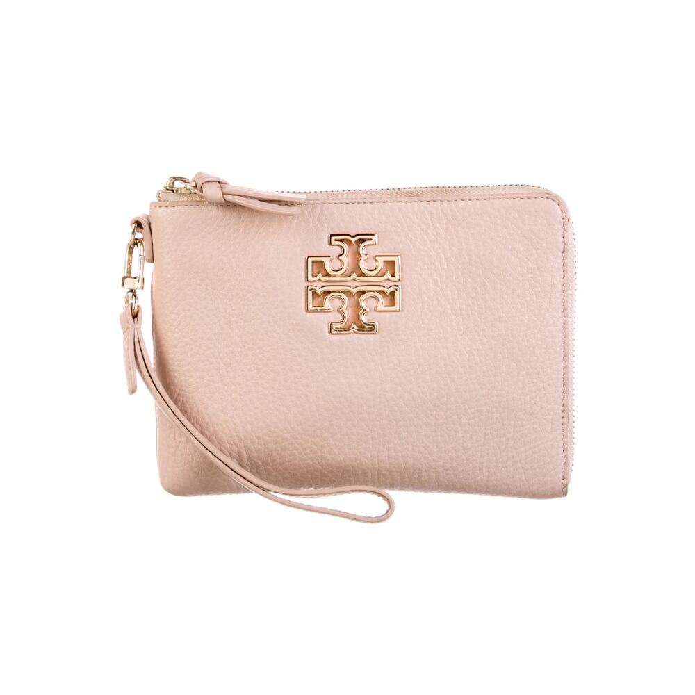 Tory Burch Shell Pink Britten Large Zip Pouch Leather Wristlet✨